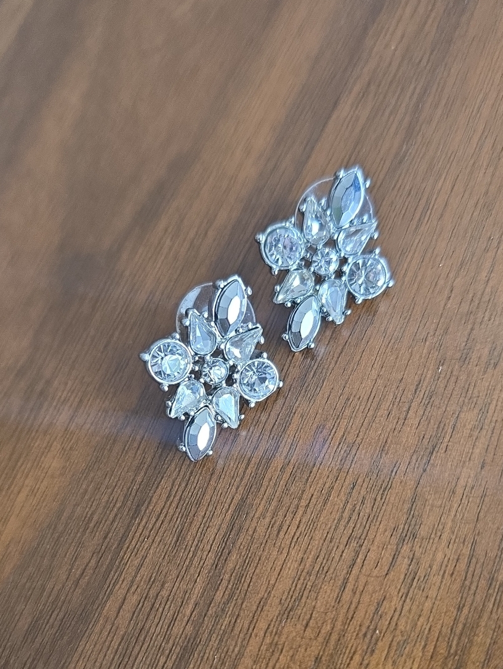 Silver-tone Crystal Cluster Earrings